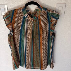 Ruffle sleeves blouse, peephole with bow in the back, WORN ONCE LIKE NEW!